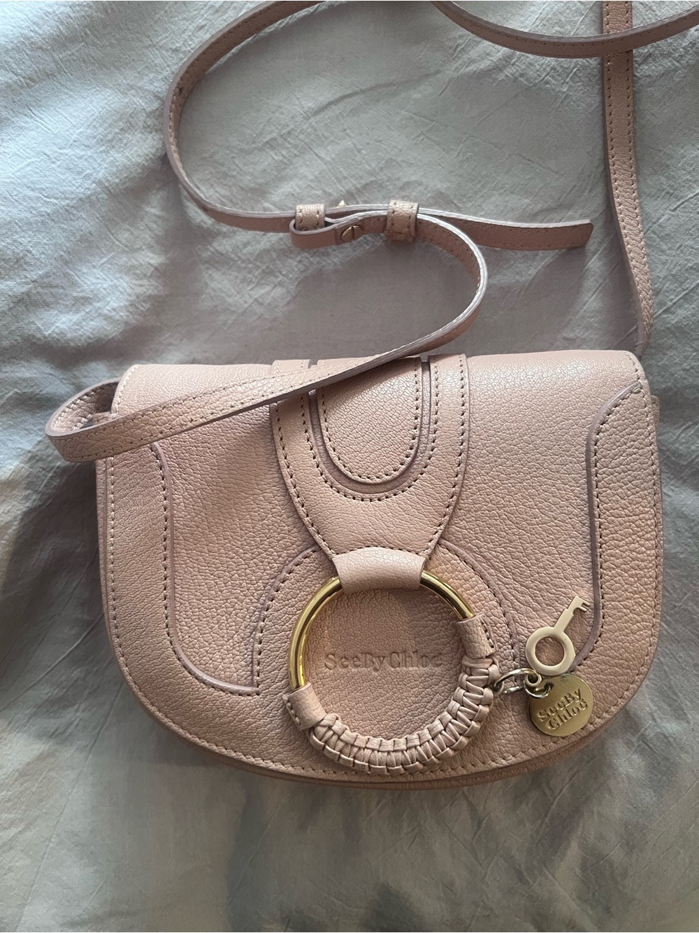 See By Chloé Blush Pink Mini Leather Crossbody with Signature Ring